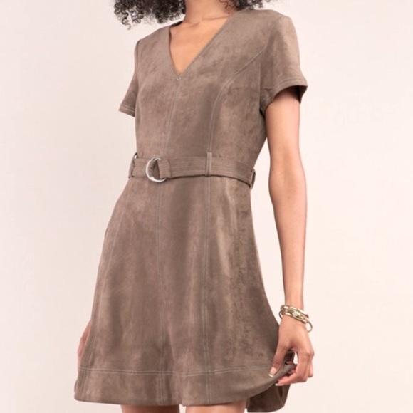 NWT SugarLips Olive Faux Suede Dress - Picture 2 of 12